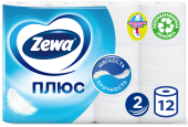 Туалетная бумага "Zewa Плюс "    2-х сл.12шт. Белая