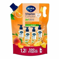 АУРА Pure Cotton 1200 мл Жидкое мыло д/рук Тропический Коктейль дой-пак