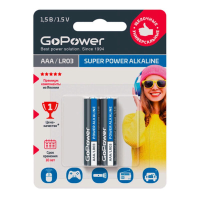 GoPower Alkaline AAA (2шт) LR03 BL2 1.5V /12 фото в интернет-магазине KUTAVA