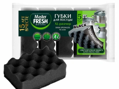 Мастер Фреш Губки д/посуды 5шт  XL Стронг Блэк фото в интернет-магазине KUTAVA